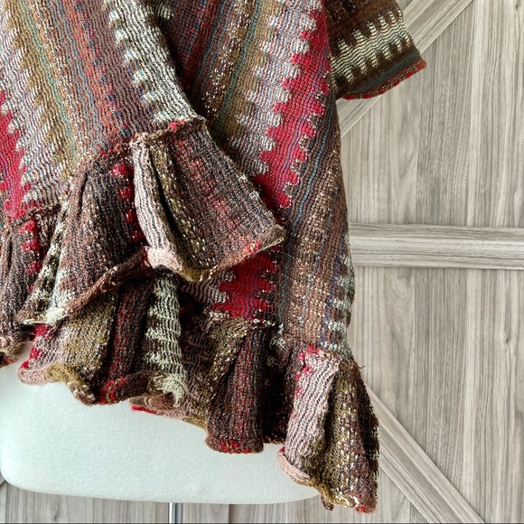 Ruffle Scarf Striped Shawl in Brown, Red, and Ivory - Picture 4 of 8